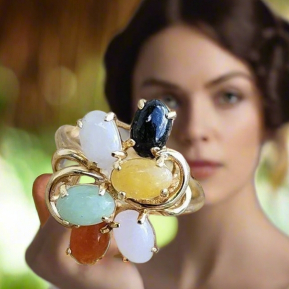 14k gold multi gemstone ring size 6 Fine Jewelry - Picture 1 of 9